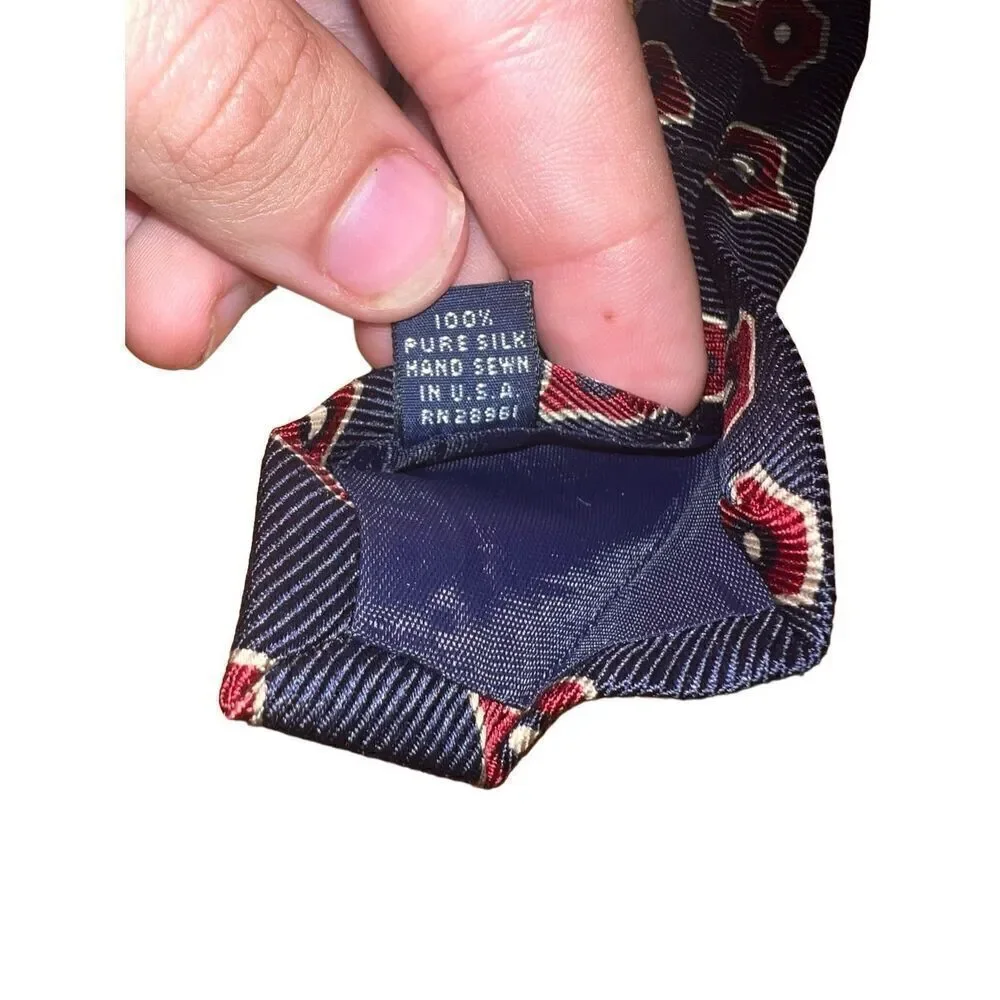 Burberry London Vintage Navy & Red Geometric Handmade 100% Silk Tie